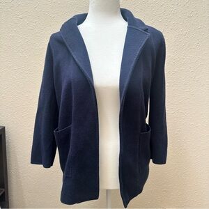 J. Crew Merino Wool Blend Open Front Navy Blue Sweater Blazer Small EUC